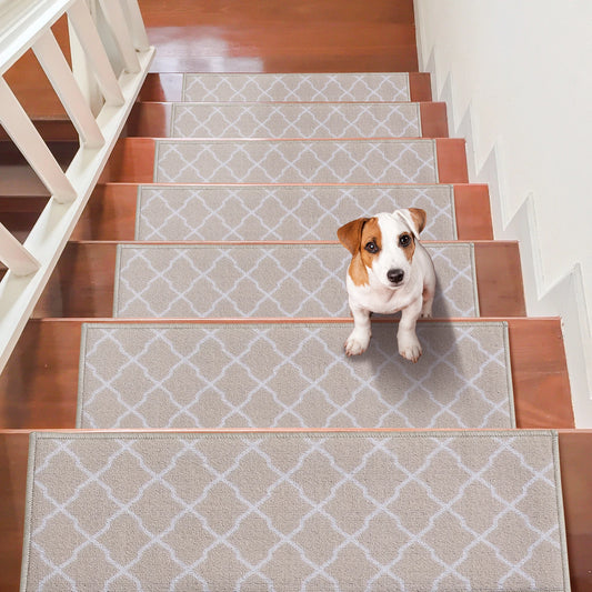 SucceBuy Stair Treads Staircase Anti-Slip Mat 28x9/30x8in Stair Carpet Treads Soft Fabric Noiseproof Stair Mats Machine Washable