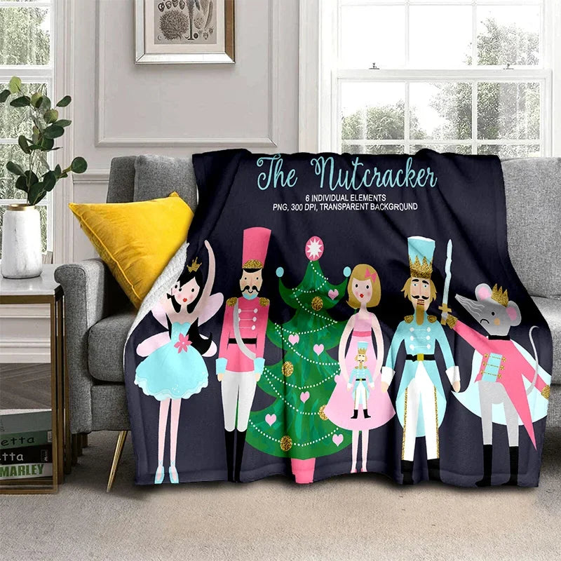Nutcracker Christmas Tree Cartoon Blanket,Soft Throw Blanket for Home Bedroom Bed Sofa Picnic Travel Office Cover Blanket Kids