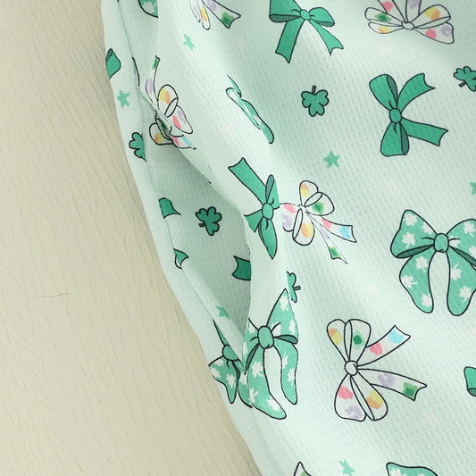 Toddler Boys St Patrick s Day Green Plaid Romper Suit with Bow Tie and Hat Set Irish Shamrock Print Jumpsuit