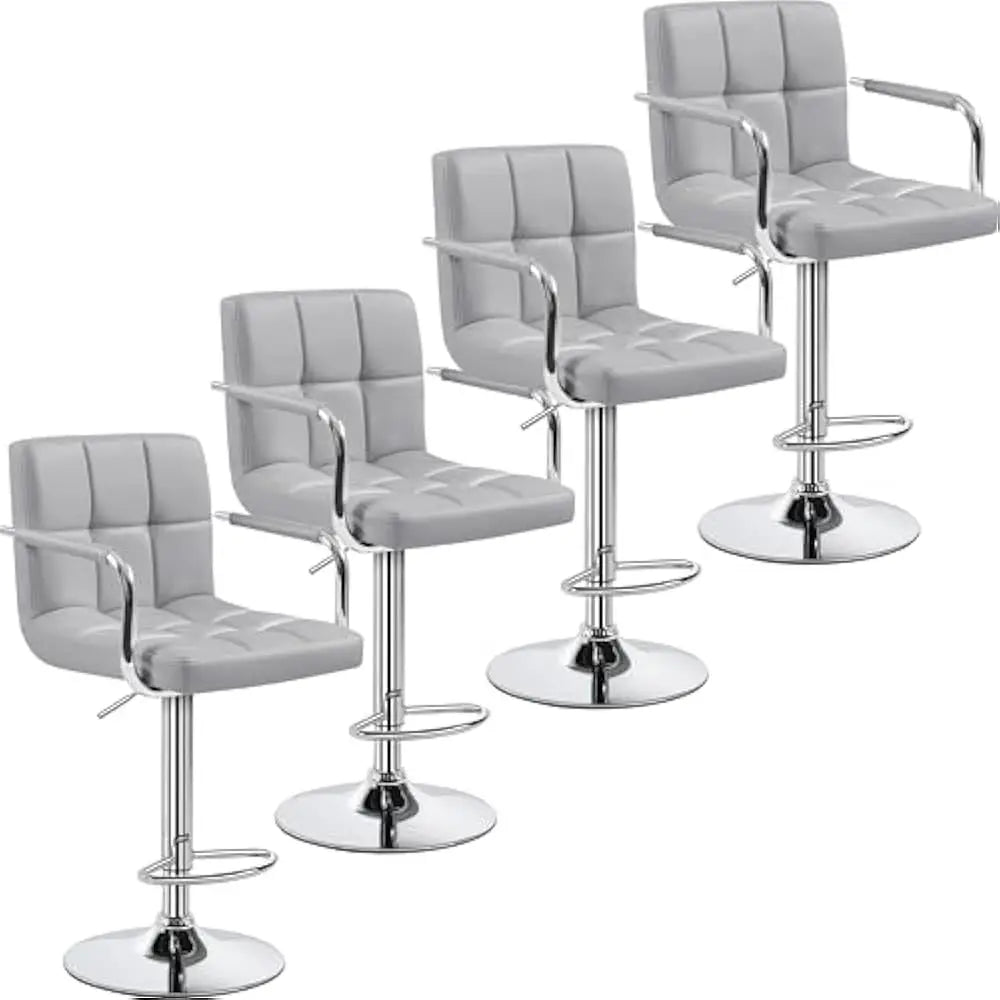 Bar Stools Set of 2, PU Leather Adjustable Swivel Barstools, Hydraulic Kitchen Counter Height Bar Chairs w/Armrest and Back