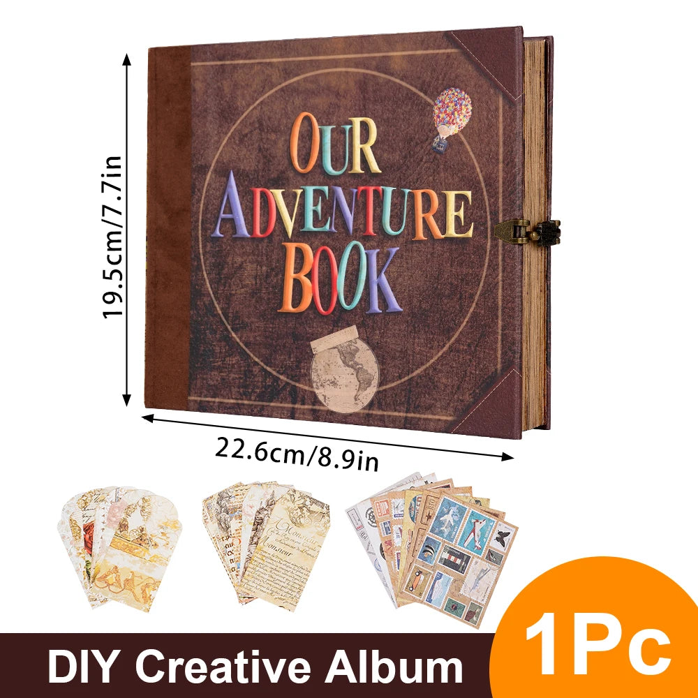 22*19.5cm 146 Page Retro Kraft Album for Anniversary Wedding Memory Mother's Day Gift DIY Handmade Scrapbook  Balloon/text style