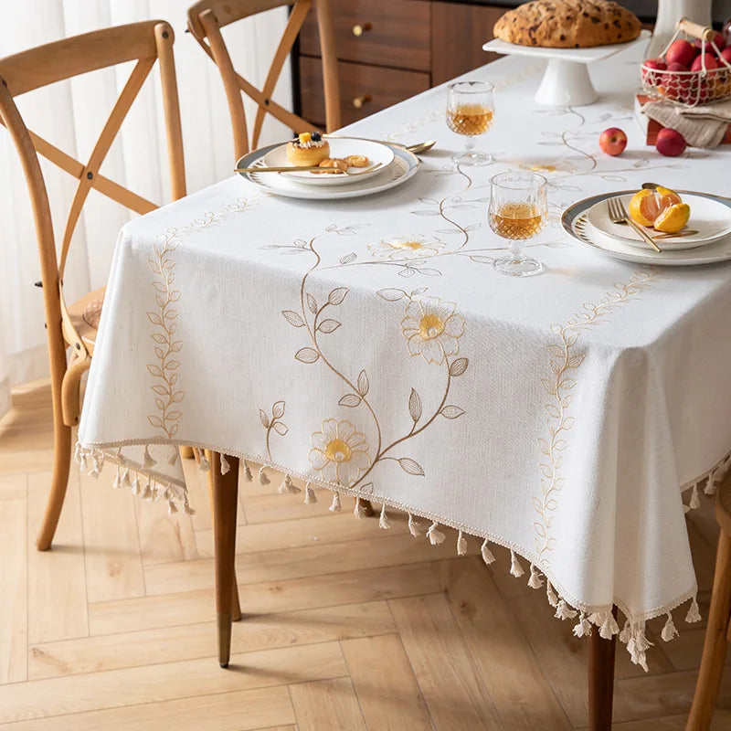 Modern Minimalist White Tablecloth, INS Style Cotton Linen Fabric, Fresh Rectangular Waterproof Dining/Desk Cover
