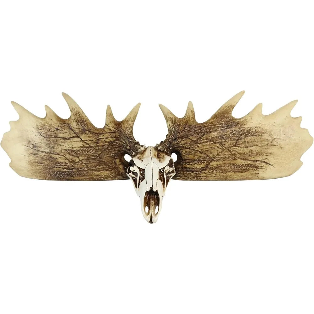 Rustic Western Emperor Moose Elk Skull Antlers Wall Hanging Floating Shelf with Hanger Point Hooks 27.5" Long Buck Deers Decora