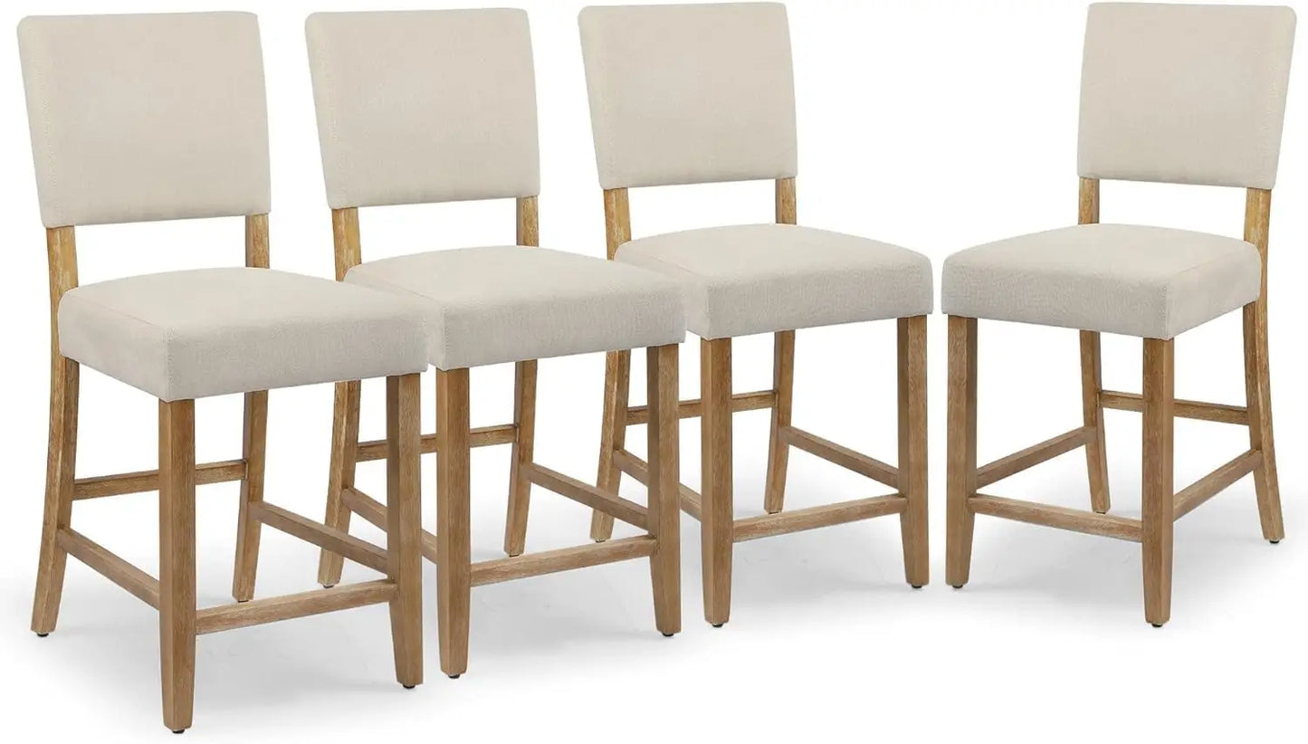 24 Inches Counter Height Bar Stools Set of 4, Upholstered Barstools with Wood Legs, Island Chairs for Kitchen Counter