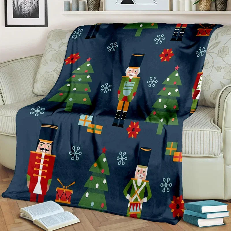 Nutcracker Christmas Tree Cartoon Blanket,Soft Throw Blanket for Home Bedroom Bed Sofa Picnic Travel Office Cover Blanket Kids