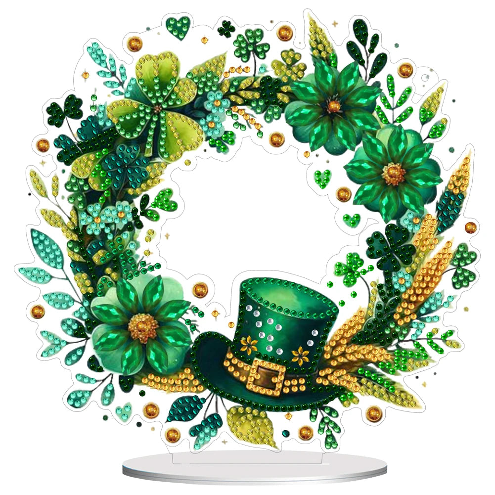 St. Patricks Day Fox Desktop Diamond Art Kits Rhinestones Desktop Ornaments Diamond Painting Desktop Decors Bedroom Table Decor