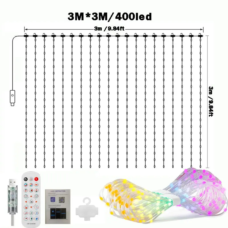 GCTECHING Christmas LED Smart Curtain Lights Room  App DIY RGB Fairy Lights  Music  Window Strip Lights Home Room Decoration
