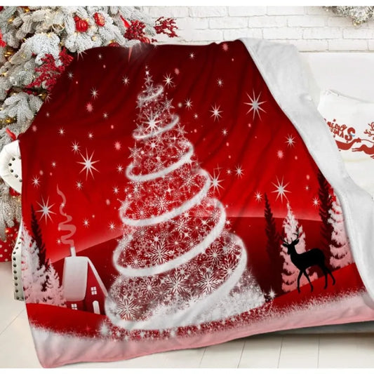 Christmas tree deer blanket holiday blanket warm and comfortable blanket, suitable for sofa home decoration