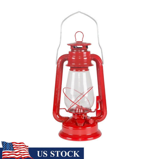 12 Inch Red Hurricane Lantern Kerosene Camping Lamp Adjustable Wick Durable Metal Glass Globe Outdoor Lighting 150 Lumens