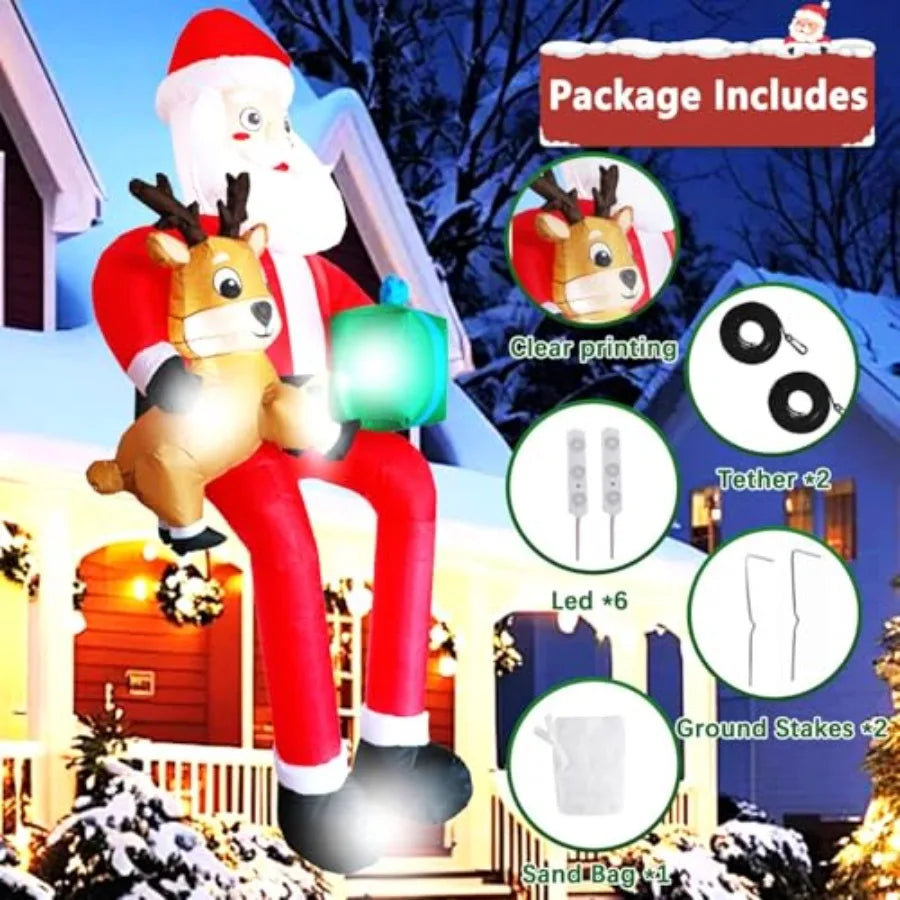 9.5Ft Christmas Inflatables Santa Outdoor Decoration Sitting Santa Claus Christmas Inflatable with LED Light Climbing Santa Inf