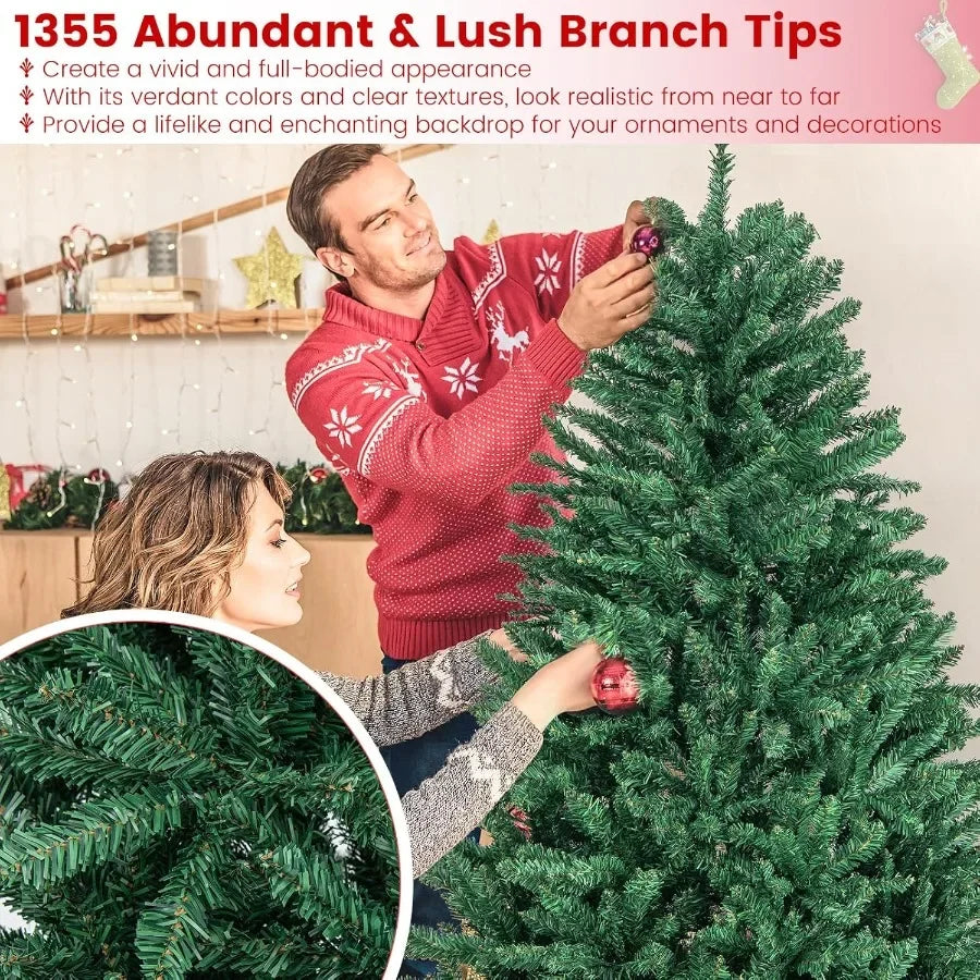 6ft Artificial Douglas Christmas Tree Unlit Hinged Xmas Full Tree with 1355 Branch Tips Foldable Metal Base Easy Assembly Indoo