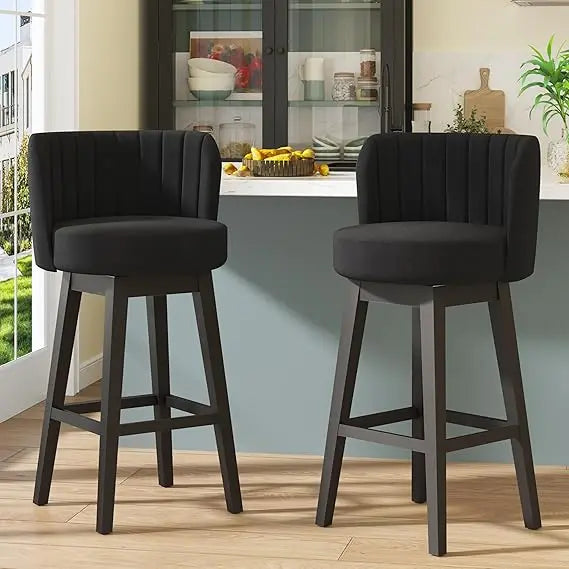 Swivel Bar Stools Set of 2, 30" Seat Height Mid Century Modern Bastools with Back, Bar Height Chairs with Linen Upholstered Sea