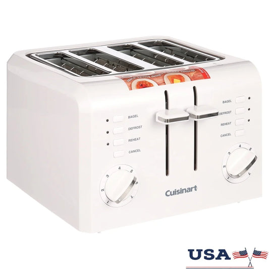 4 Slice Compact Toaster with High Lift Carriage Dual Controls 7 Shade Settings Reheat Defrost Bagel Function Slide Out Crumb