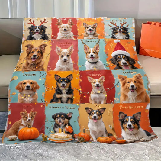 Flannel Blanket-Soft Lightweight All-season Cute Puppy Christmas Holiday Blanket for Baby Soft Cozy Warm