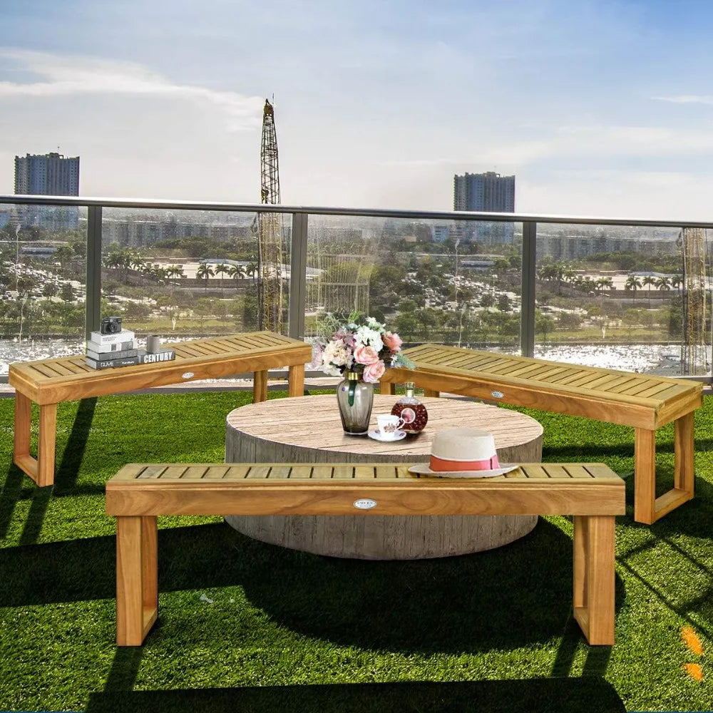 52” Outdoor Acacia Wood Garden Bench, Patio Wood Dining Bench with Slatted Seat, Wooden Backless Bench for Outdoors & I