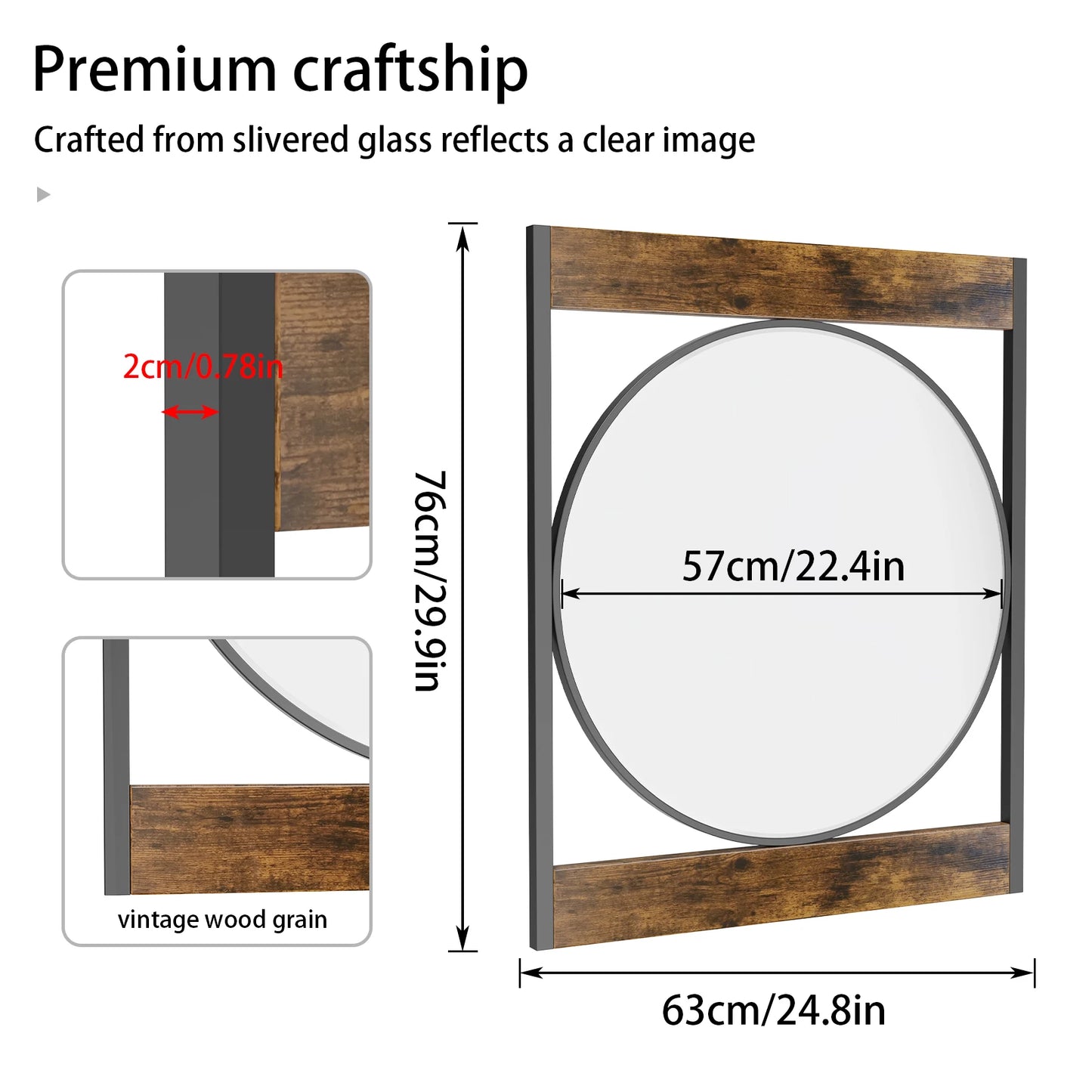 Rectangle Metal Wood Frame Wall Mirror for Bathroom Living Room Decorative Mirror Entryway Accent Mirror