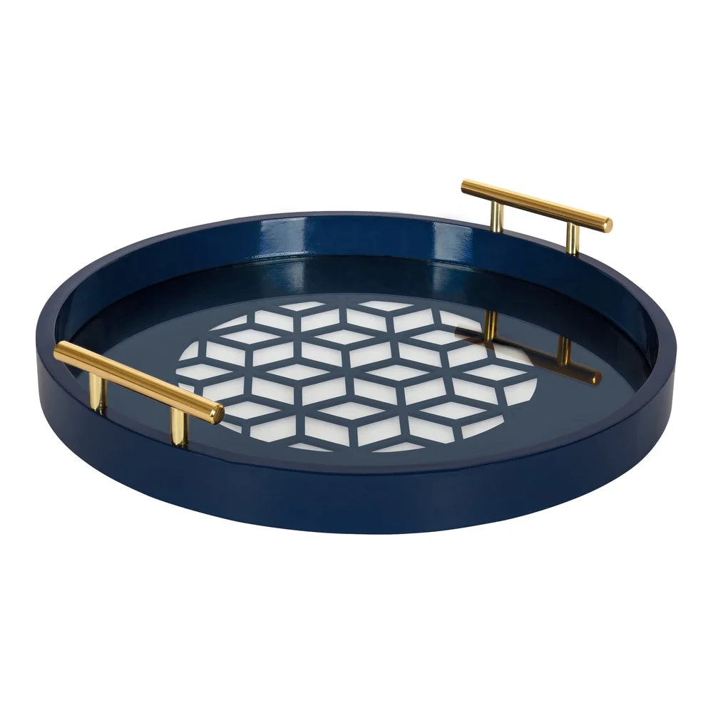 Modern Decorative Serving Tray Round Accent Tray with Metal Handles Multifunctional Centerpiece Tray Vanity Coffee Table Home
