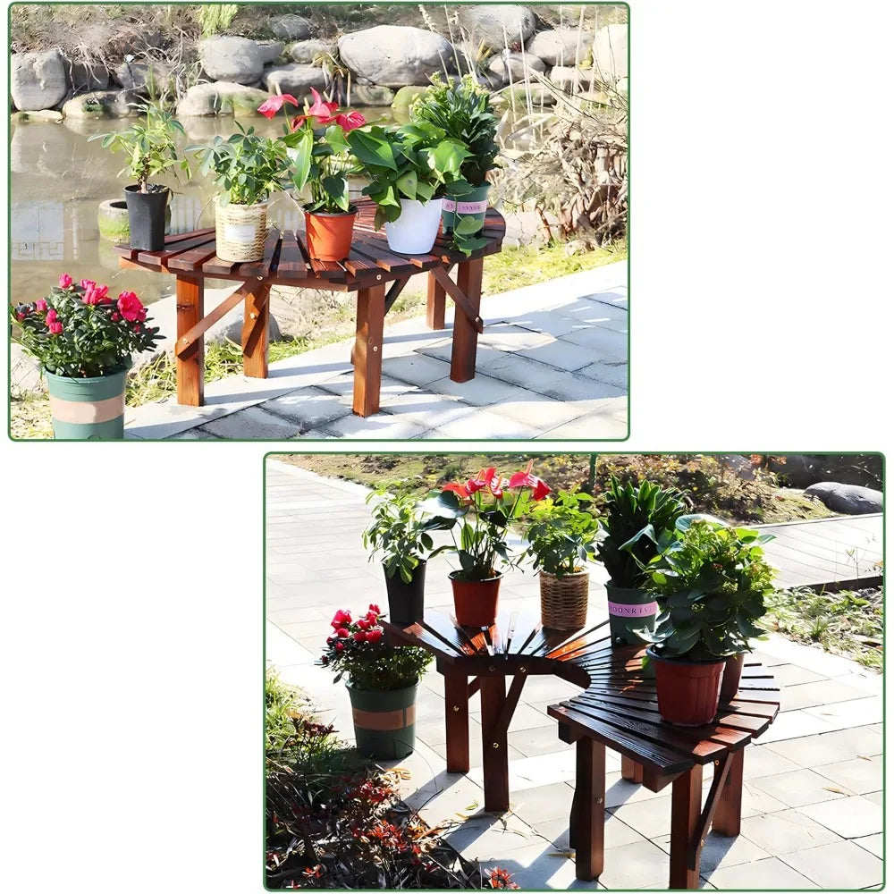 Wrap Around Tree Bench, Outdoor Curved Wooden Seat Semicircular Backrest Design for Gardens Patios Backyards Lawn