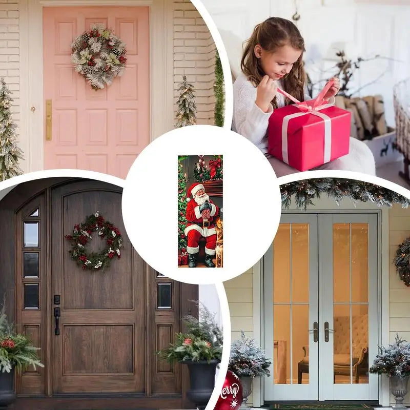 Christmas Door Cover Door Christmas Cover Santa Claus Puppy Door Cover Banner Window Door Cover Versatile Christmas Door Wrap
