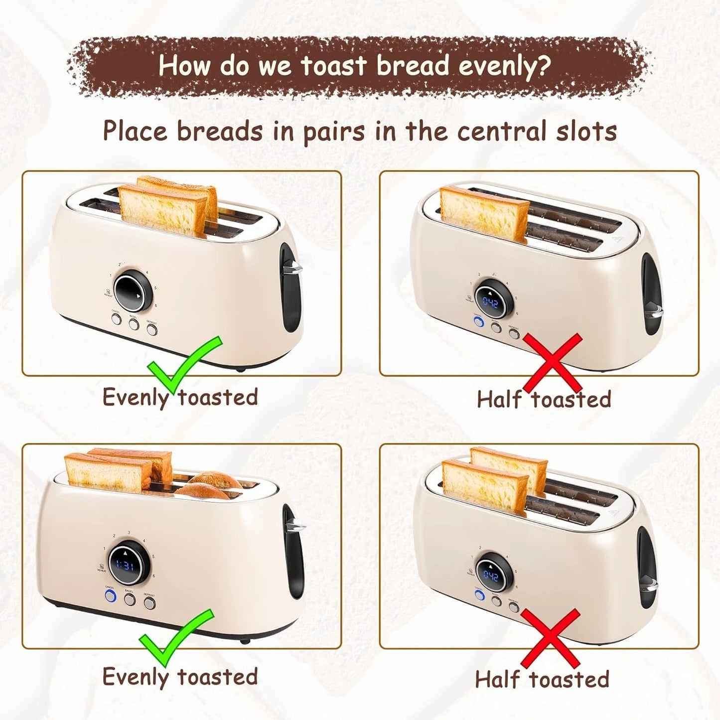 4 Slice,Retro Long Slot Toasters with CountdownTimer,Stainless Steel Toaster,Defrost,Reheat,Cancel Functions,Extra Wide Slots