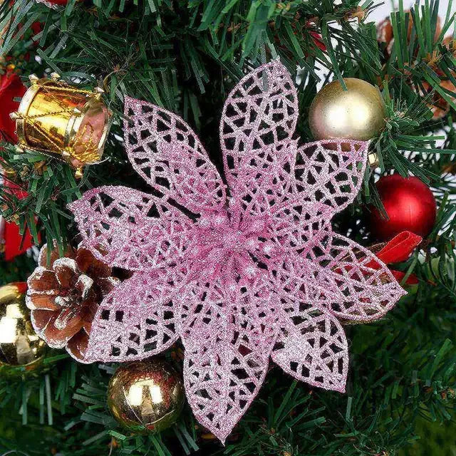 10Pc 6''(10cm) Glitter Hollow Artificial Flower for Children Birthday Party Decoration New Year Christmas Decor for Home Orchid