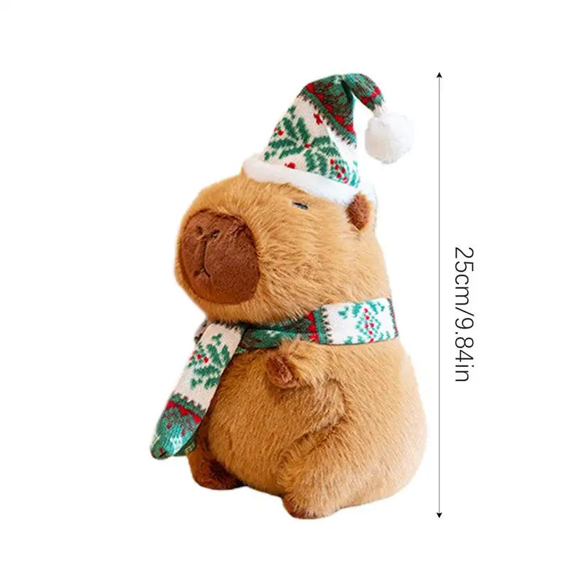 Christmas Capybara Plush Cute Animal Doll with Hat and Scarf Soft Sofa Pillow Collectible Toys Huggable Cartoon Stuffed Toy