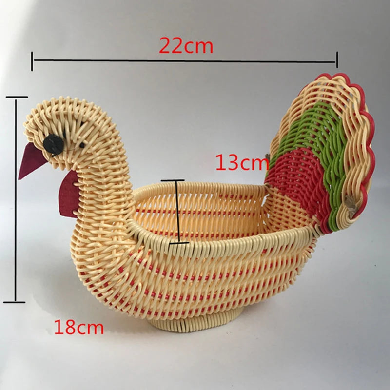 Rattan Woven Fruit Basket Cute Shape Fruit Bowls Tray Vegetable Snack Basket Novelty Animal Shaped New