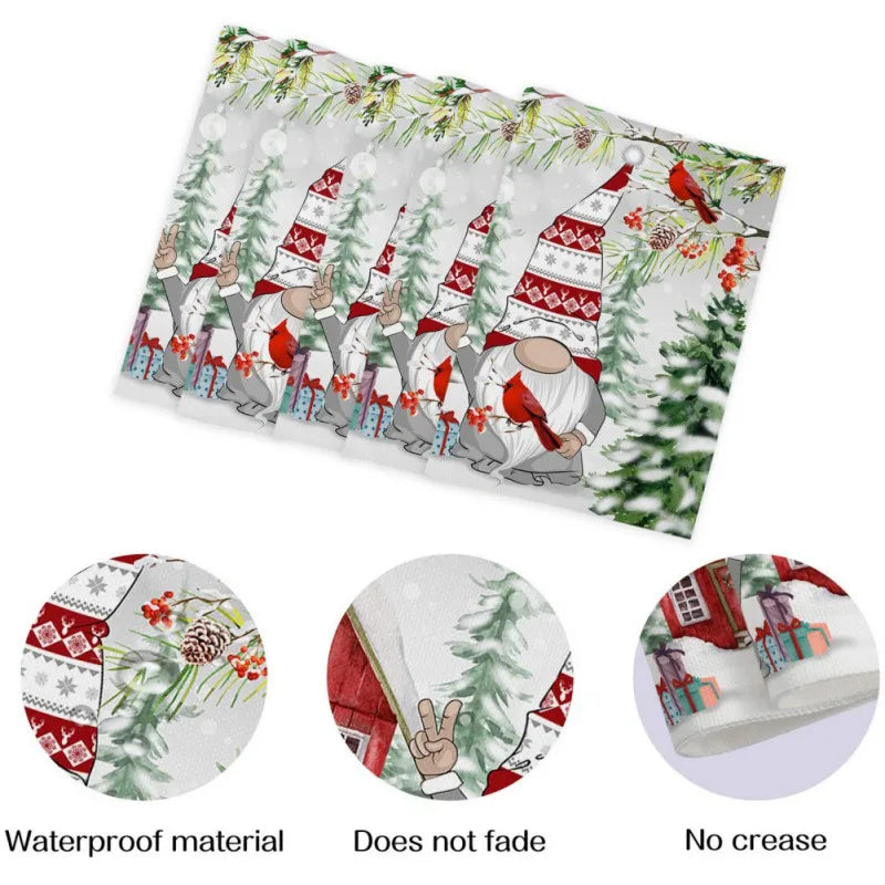4pcs Linen Christmas Placemat Dining Table Mat Coaster Bowl Coffee Cup Pad Mat For 2025 Navidad Home Kitchen Decoration