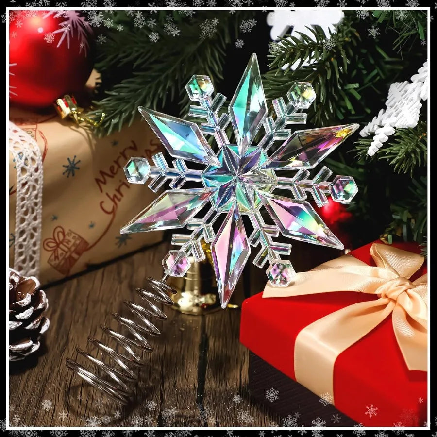 6 Inch Mini Christmas Iridescent Snowflake Tree Topper Acrylic Snowflake Toppers Xmas Ornament Trees Decor Iridescent Tree Topp