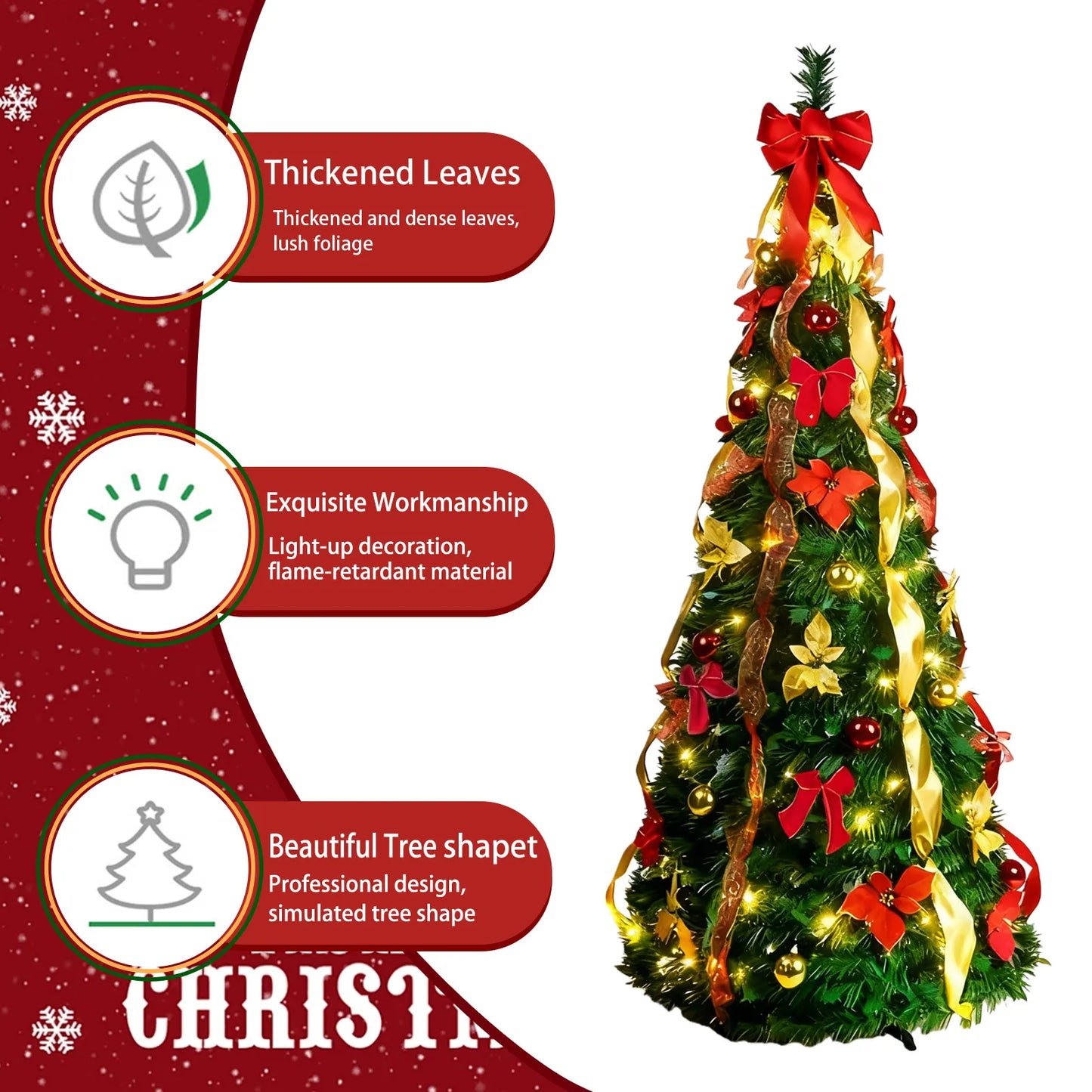 6-Foot Quick-Assembly Realistic Christmas Tree Sturdy Plastic/Metal Base - Easy to Set Up for Home, Office, And Party Use.