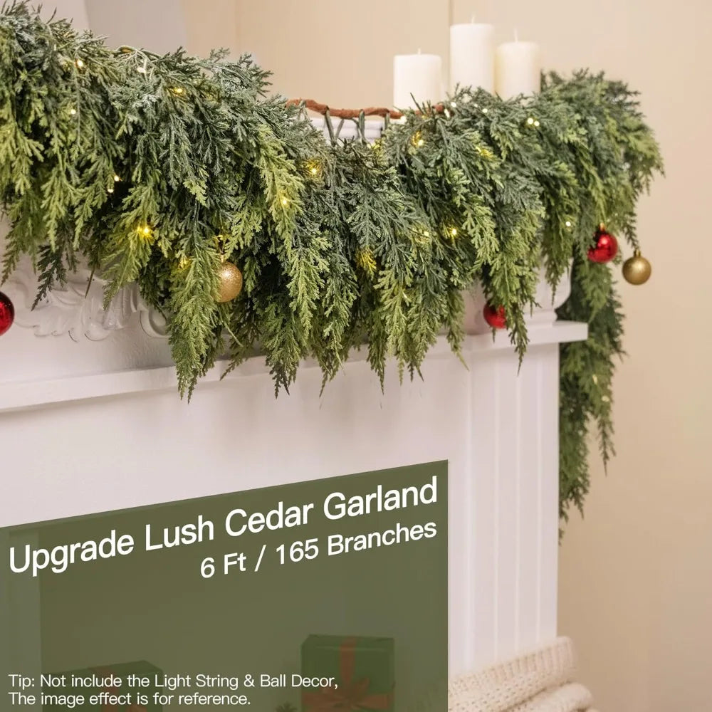 Thick and Soft Real-Touch Faux Cedar Pine Garland for Christmas, Ideal for Mantle, Fireplace, Porch, Outdoor Decorations
