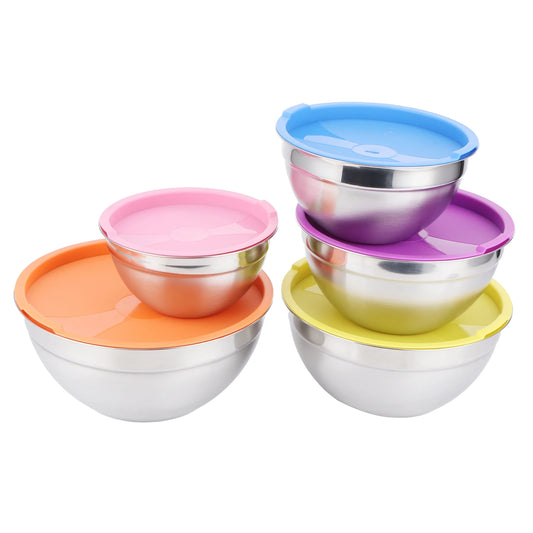 5pcs/set Stainless Steel Mixing Bowl Food Storage Preservation Box with Lids Cookware for Home Kitchen
