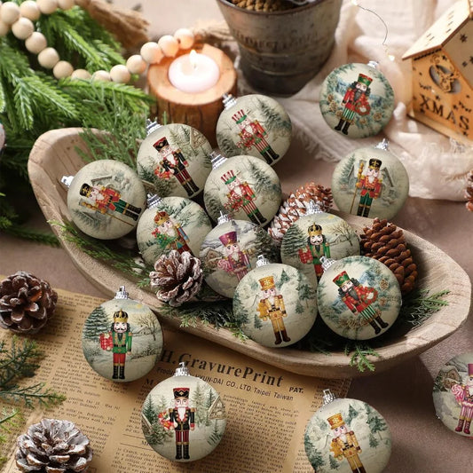 Outus 16 Pcs Christmas Tree Ball Ornaments Vintage Nutcracker Christmas Decorations for Tree Colorful Xmas Decorative Hanging O