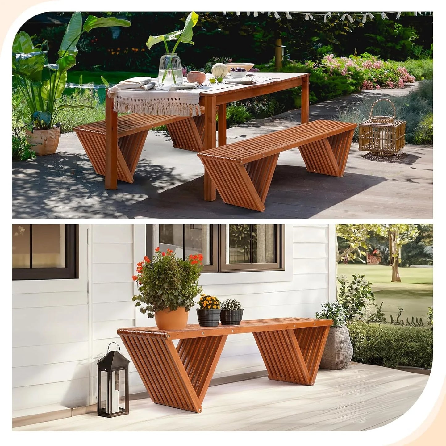 Outdoor Wooden Bench, 63" All Weather Patio Bench Porch Bench, 600lb Capacity Outdoor Backless Benches for Yard Park Gard