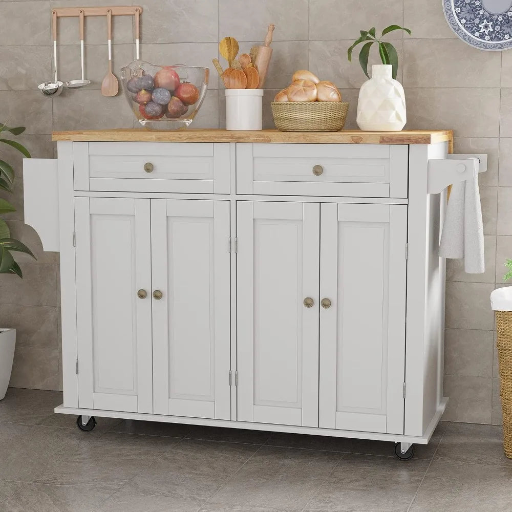 Rolling Kitchen Island with Drop Leaf – Movable Kitchen Carts on Wheels Island with Storage Cabinet, Island Table for Kitchen wi