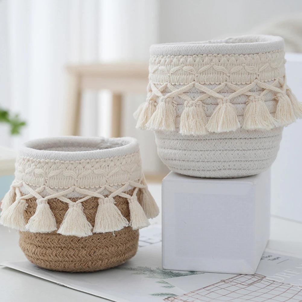 Comb Brushes Mini Storage Basket Boho Cosmetic Brushes Storage Makeup Brushes Container for Vanity Desktop Bathroom