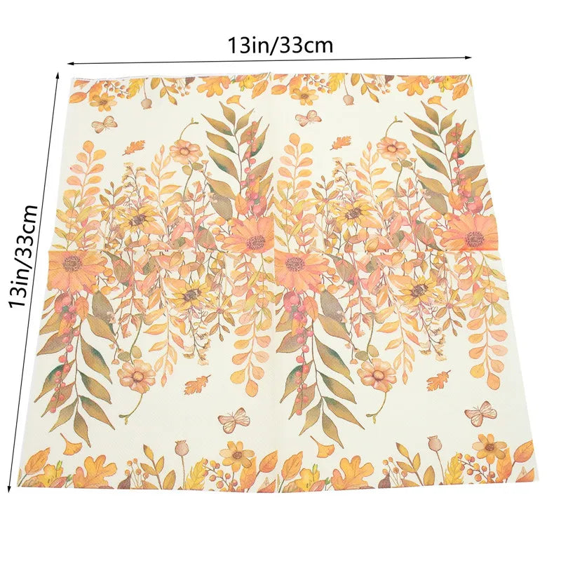 20pcs/pack 33x33cm Plant Flower Printed Table Dinner Disposable Cocktail Napkins Paper Autumn Decoration
