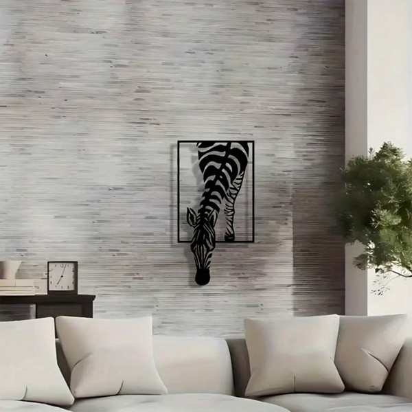 Minimalist Zebra Metal Wall Art, Handmade Iron Stripe Decor, Modern Black & White Animal Patterns for Home, Office, Coffee